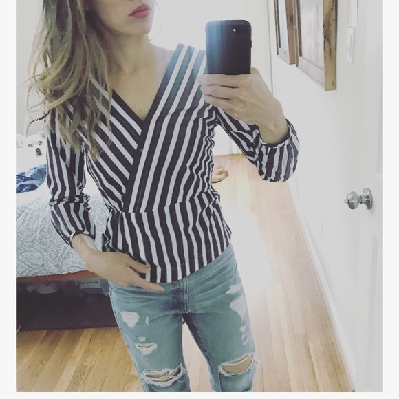 JCrew Wrap top blouse stripe Madewell Alexa chung - Picture 2 of 8